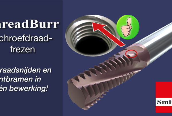 ThreadBurr – Volhardmetaal draadfrezen van SmiCut Draadsnijden en ontbramen in 1 handeling Draadfrezen van SmiCut (ThreadBurr) geven een mooie aansnede en een draad zonder bramen. Draadsnijden en ontbramen in 1 handeling Geen extra bewerkingstijd om te ontbramen